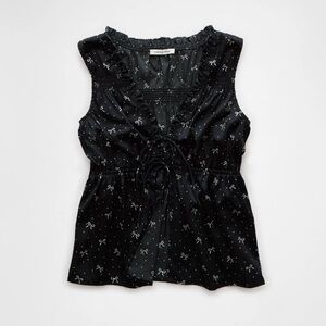 Black Sleeveless Top with Bow Print